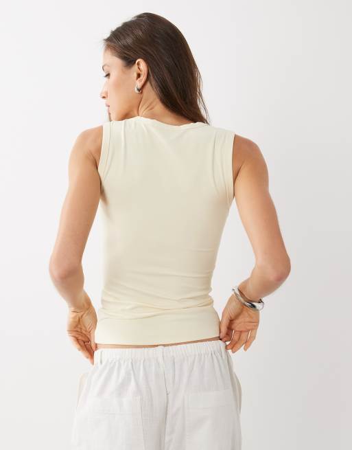 Cotton On - Top senza maniche con scollo a V incrociato color vaniglia acceso, 4 di 4