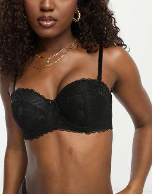 Cotton On - Trägerloser Push-up-BH aus Spitze in Schwarz-Black