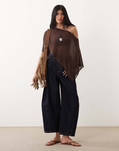 Cotton On – Transparenter Strickponcho in dunklem Eichenbraun - view 1