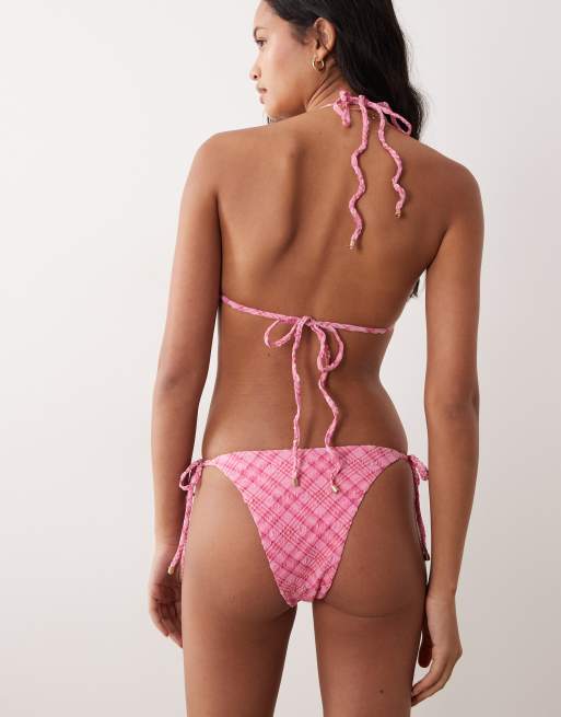 Cotton On triangle bikini set in tessa pink check, 3 of 4