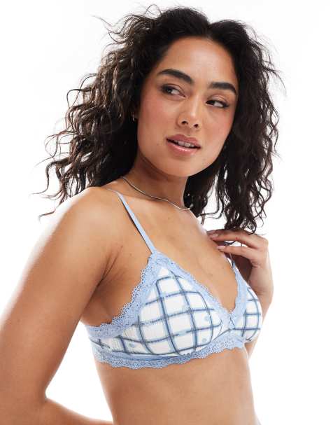 Cotton On triangle bralette in check ditsy windsurfer - view 1