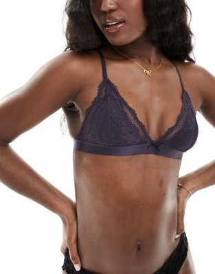 Cotton On triangle padded lace bra in nightshade-Grey