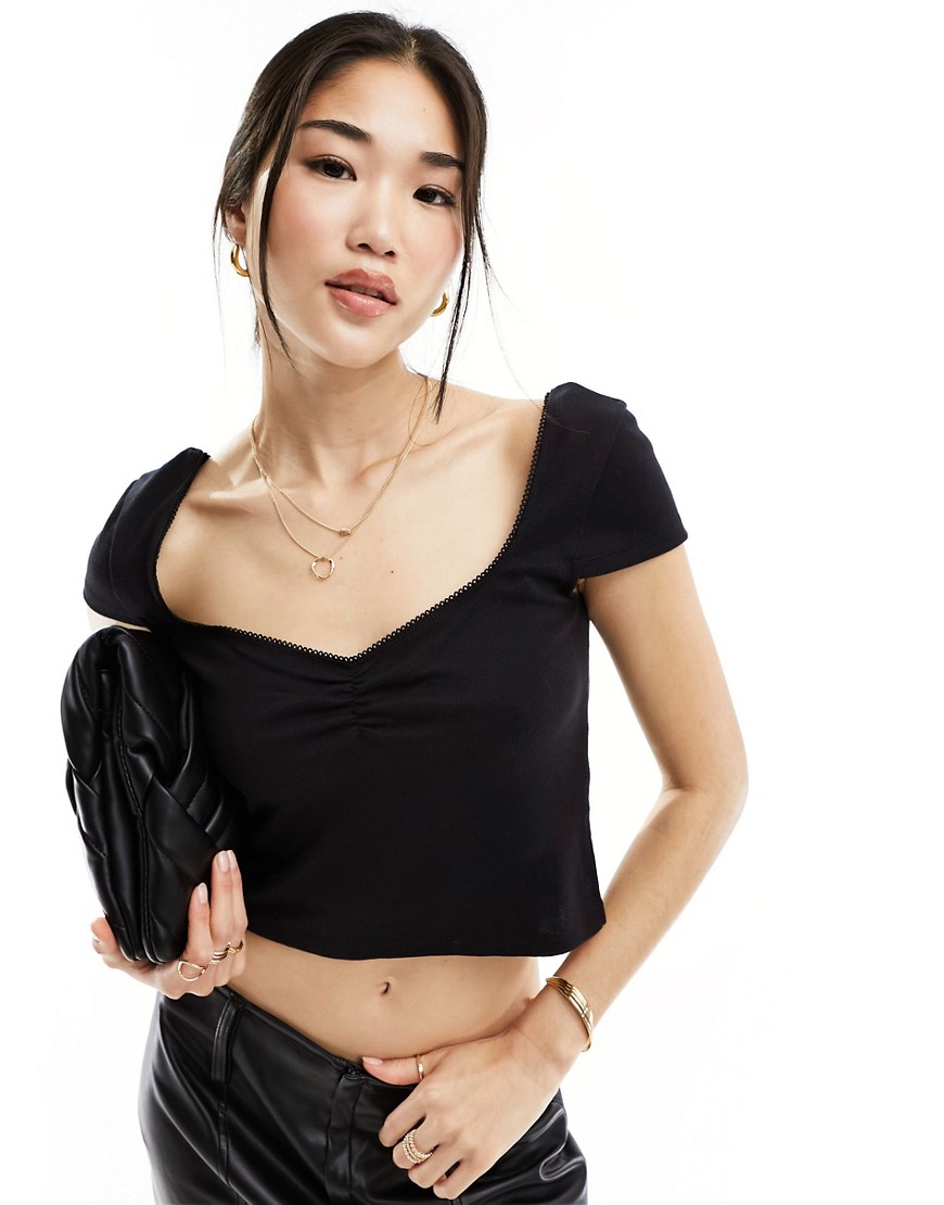 Cotton:on Cotton On Trim Detail Sweetheart Crop Top In Black