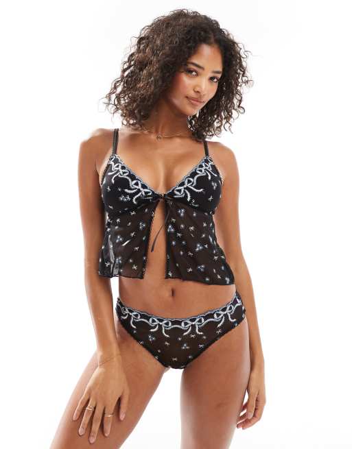 Cotton On - Trixie - Brassière nera taglio lungo con fiocco