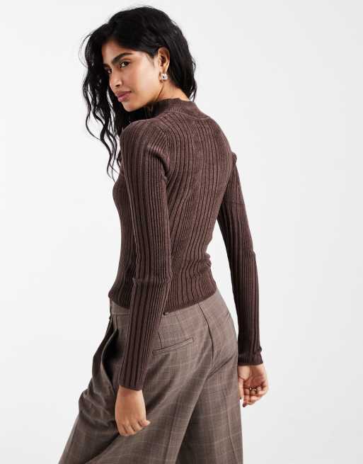 Cotton On - Trui met verschillende ribbels en rits in donkerbruin , 3 van 4