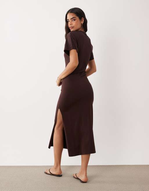 Cotton On twist tee midi dress in dark oak, 3 of 4
