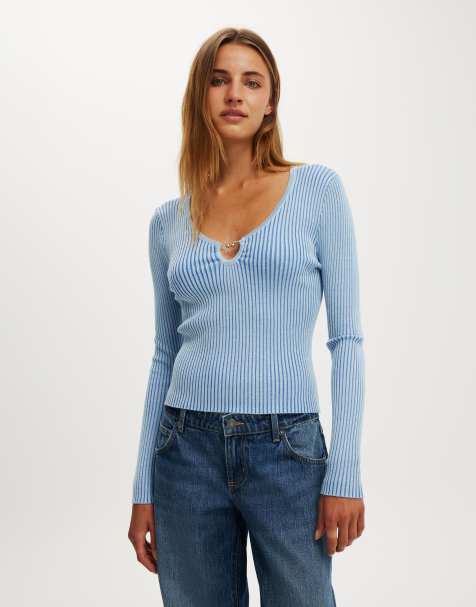 Cotton On Two tone rib keyhole knit in blue - view 1