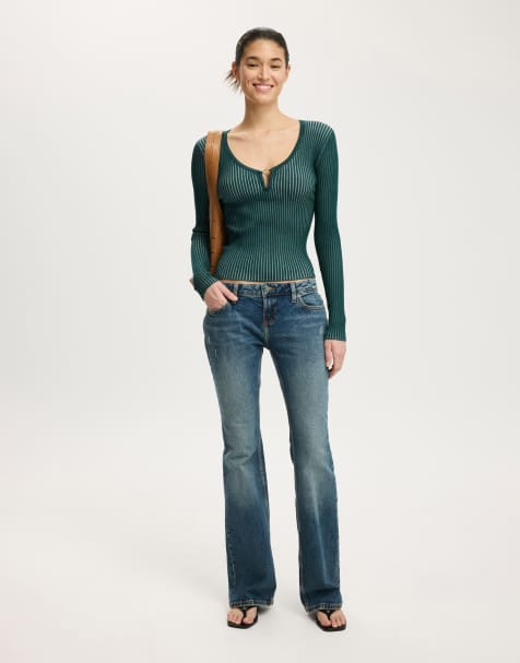 Cotton On Two tone rib keyhole knit in green - view 1