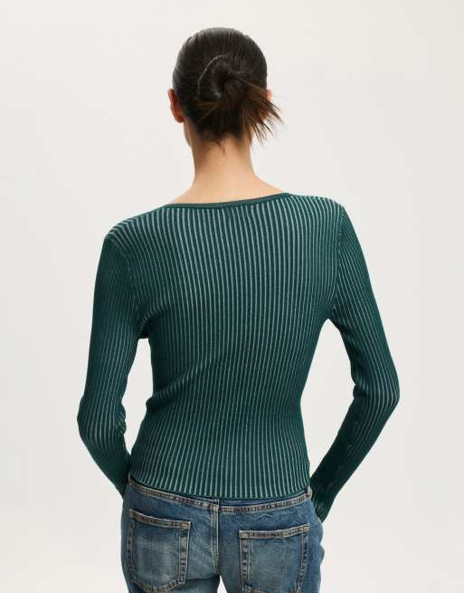 Cotton On Two tone rib keyhole knit in green, 4 of 4