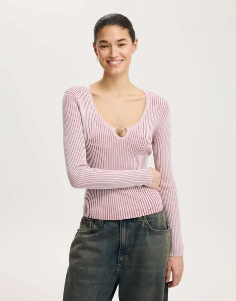 Cotton On Two tone rib keyhole knit in pink - view 1