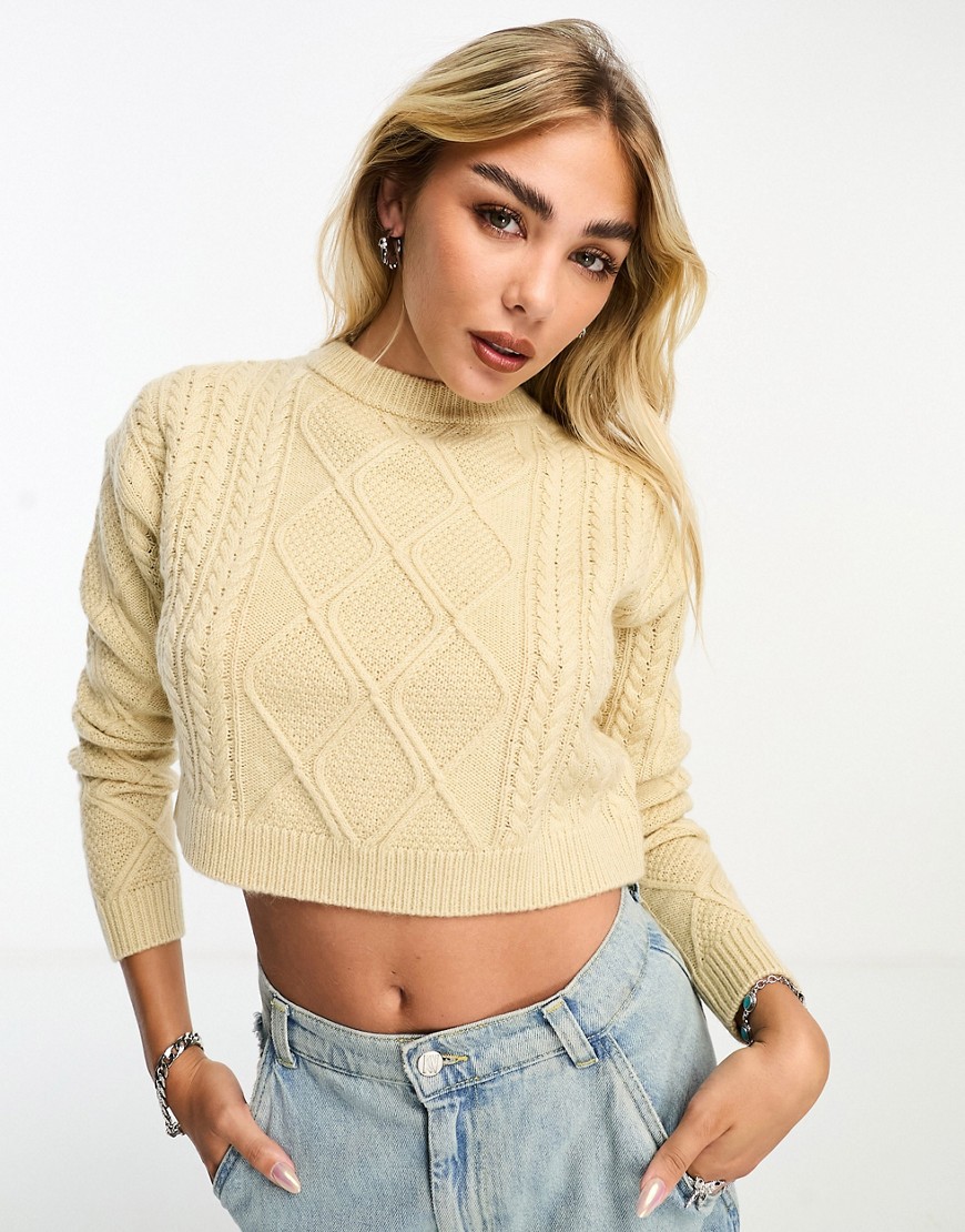 Cotton On ultra crop cable knit pullover in shortbread-Neutral