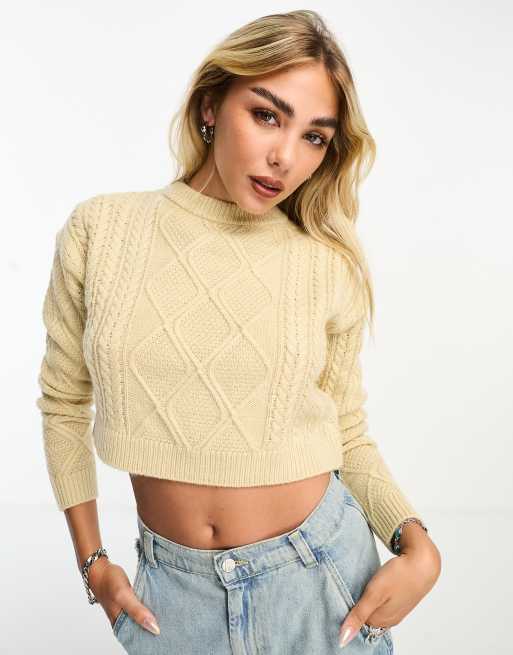 Cotton On ultra crop cable knit pullover in shortbread ASOS