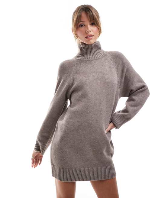 Cotton On ultra luxe roll neck knit mini dress in acorn marle, 4 of 4