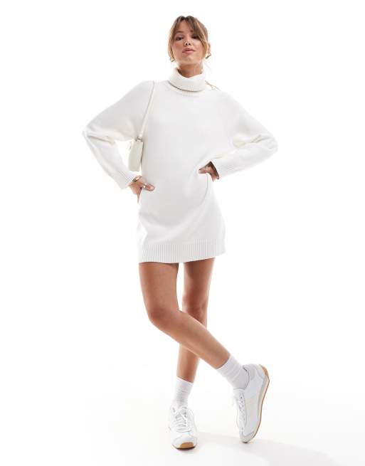 Cotton On ultra luxe roll neck knit mini dress in porcelain heather