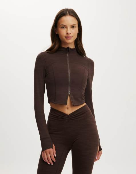 Cotton On Ultra soft contour long sleeve zip through jacket in brown - view 1