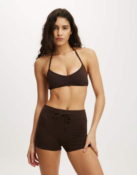 Cotton On Ultra soft halter open back crop in brown - view 1