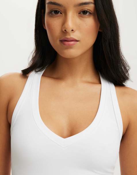 Cotton On Ultra soft plunge front racer tank in white