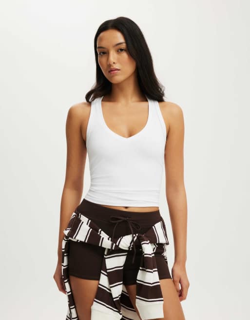 Cotton On Ultra soft plunge front racer tank in white, 2 of 4