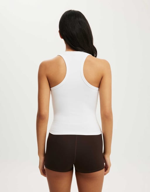 Cotton On Ultra soft plunge front racer tank in white, 4 of 4
