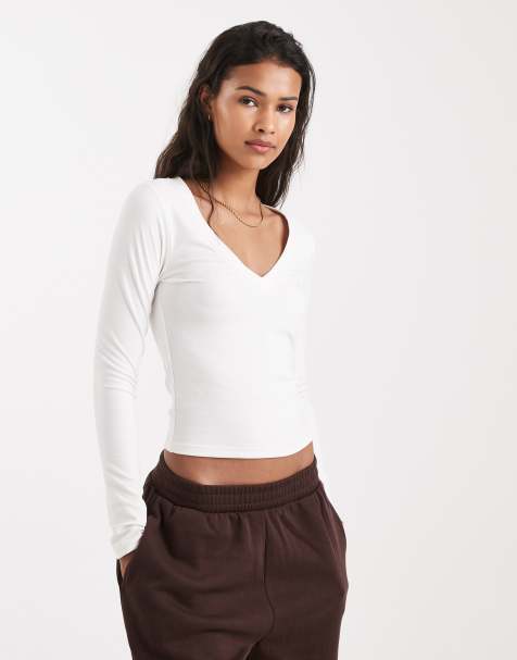 Cotton On ultra soft plunge t-shirt in coconut - view 1