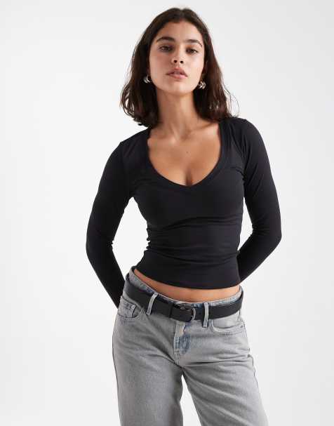 Cotton On ultra soft plunge top in black - view 1