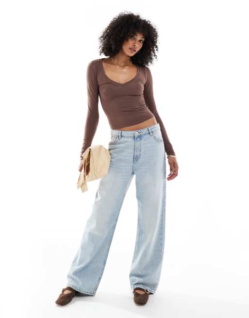 Cotton On ultra soft plunge top in taupe, 2 of 4