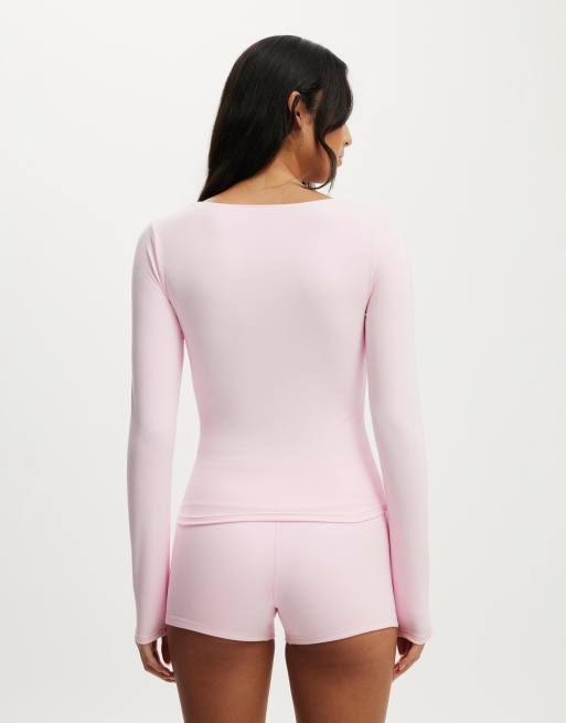 Cotton On Ultra soft scoop neck long sleeve in pink, 3 of 4
