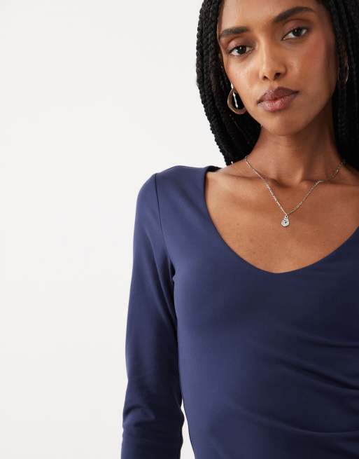 Cotton On ultra soft scoop neck long sleeve top in navy , 3 of 4