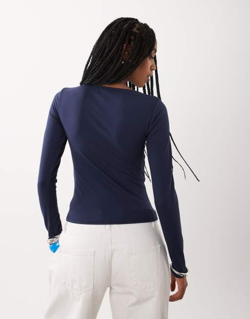 Cotton On ultra soft scoop neck long sleeve top in navy , 4 of 4