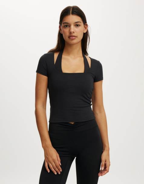 Cotton On Ultra soft square neck fitted tshirt in black