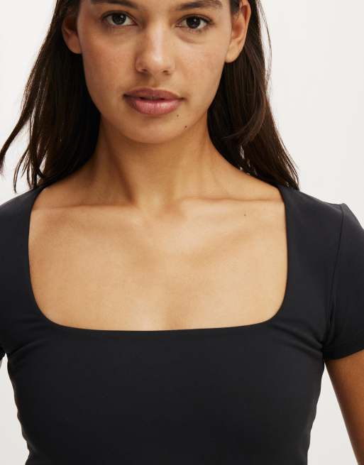 Cotton On Ultra soft square neck fitted tshirt in black, 4 of 4