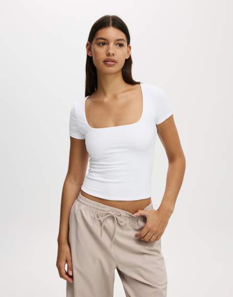 Cotton On Ultra soft square neck fitted tshirt in white - view 1