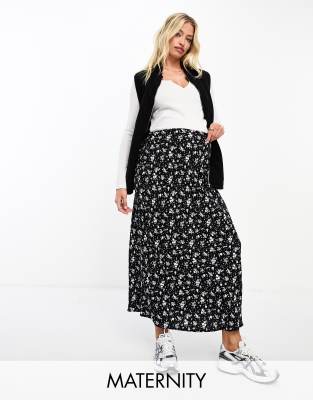 Cotton On Umstandsmode - Maxi-Schlupfrock in Schwarz mit Blumenmuster