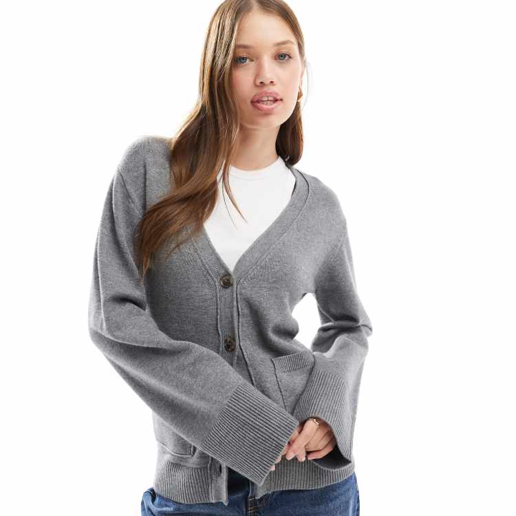 Cotton On v neck cardigan with pockets in heathered charcoal