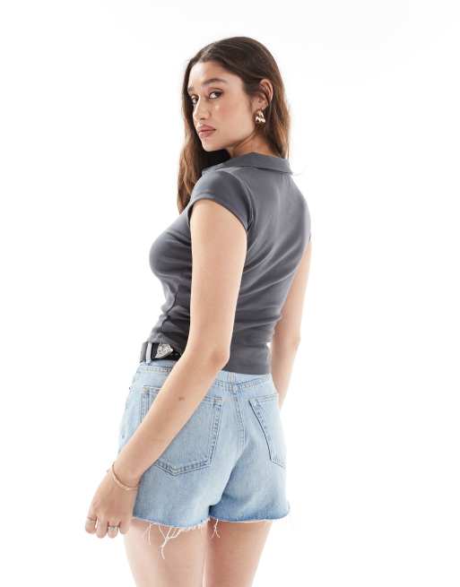 Cotton On v neck cropped polo in burnt ember, 3 of 4