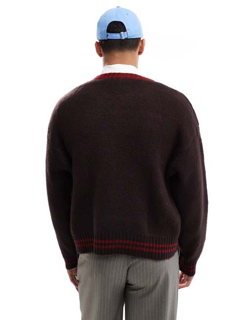 Cotton On v neck knit in brown and red