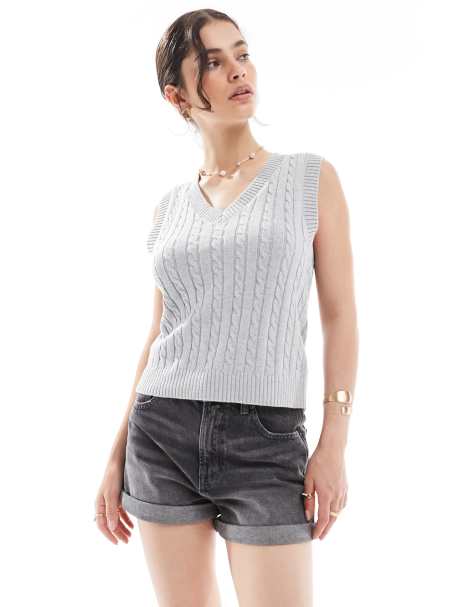 Cotton On V-neck knit tank top in gray - view 1