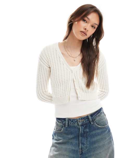 Cotton On v neck ribbed cardigan in ecru