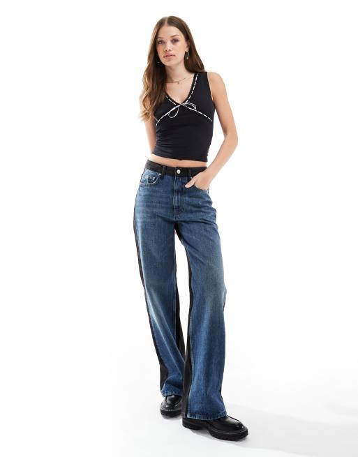 Cotton On v neck singlet top with white ribbon in black | ASOS