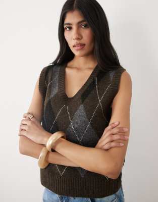 Cotton On V Neck Slouch Tank Top In Brown