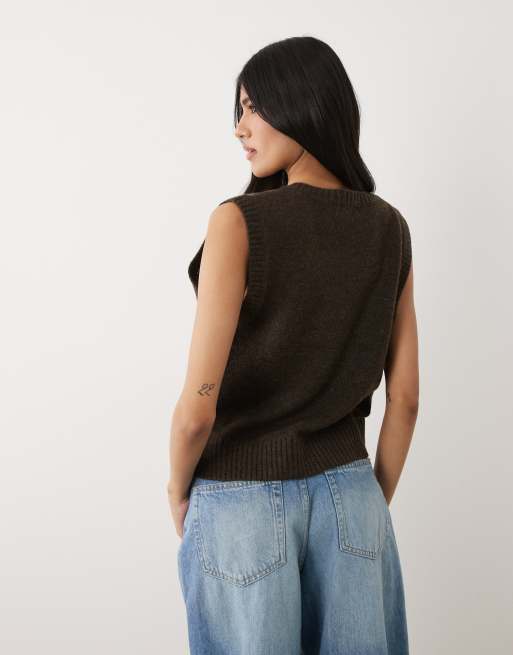 Cotton On V neck slouch vest in charcoal argyle, 3 of 4