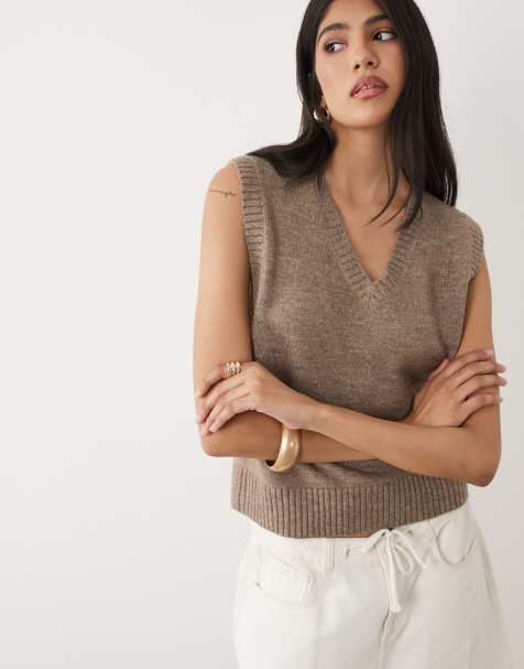 Cotton On V neck slouch vest in dark oak - view 1