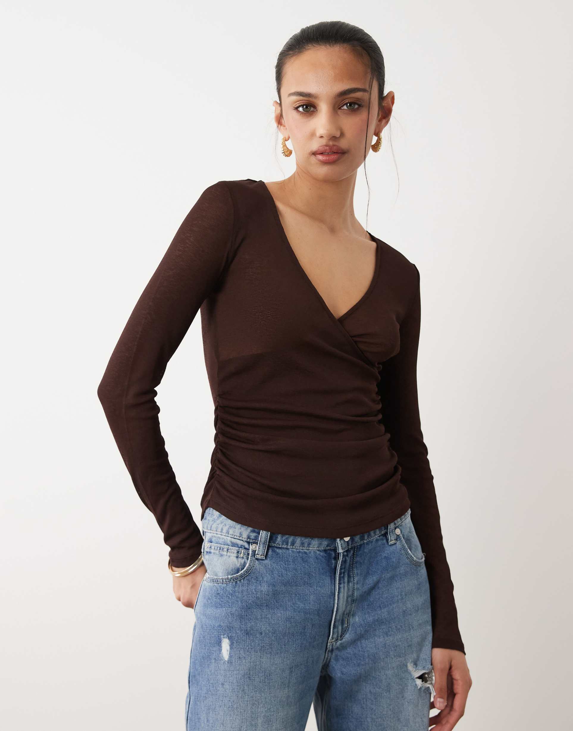 cotton on v neck wrap top in dark oak