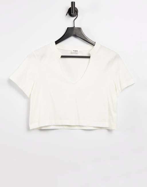 Cotton On v-notch crop tee in white 