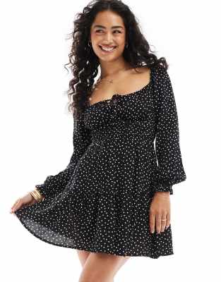 Cotton:On Cotton On Valerie long sleeve mini dress in black