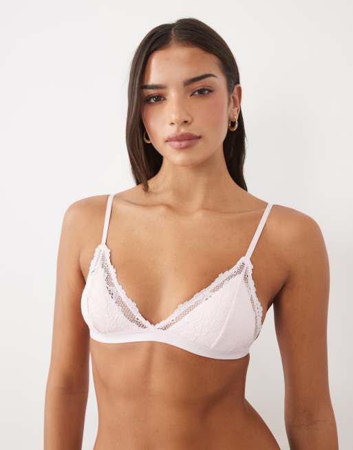 Cotton On vardagsbralette i spets med vadderade trekantskupor i rosa, 2 av 4