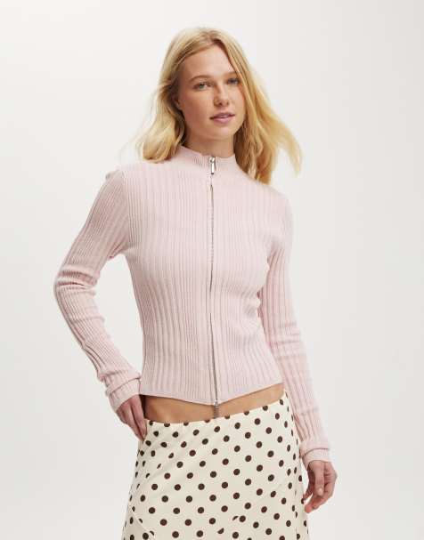 Cotton On Variegated rib zip through in pink - view 1