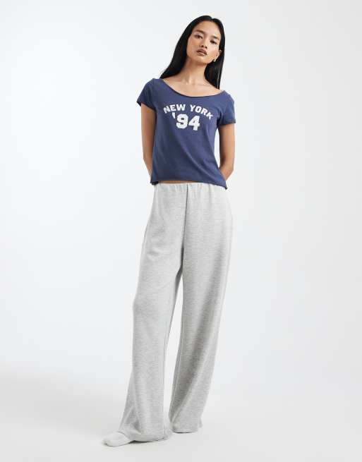 Cotton On - Vasket stålblå offshoulder-T-shirt med 'New York'-print, 2 af 4