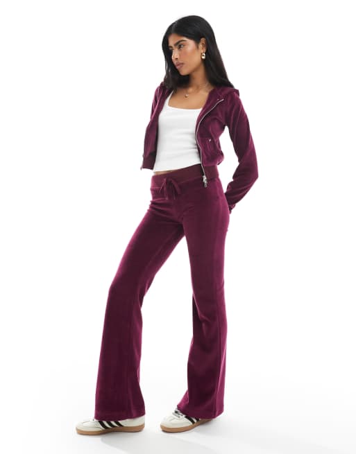 Cotton On velour zip up hoodie in rich plum - part of a set