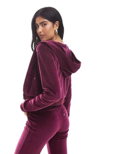 Cotton On velour zip up hoodie in rich plum - part of a set